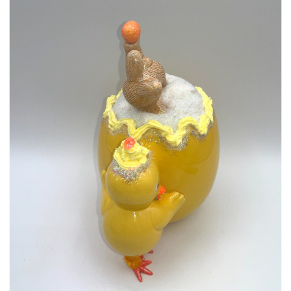 Vintage Chick Holding Egg Plante & Tumbling Bunny Deb O. Original Designs OOAK - Picture 4 of 16